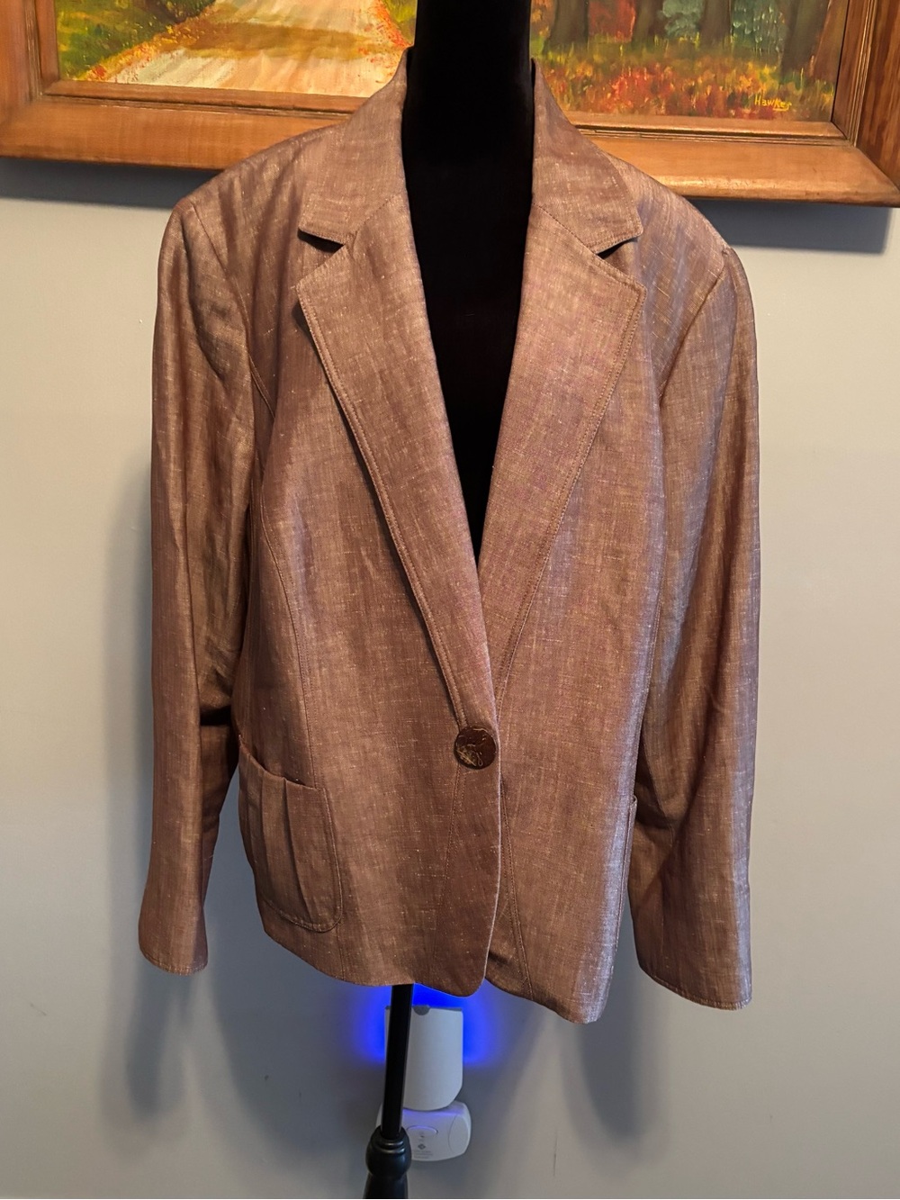 Lafayette 148 New York Linen Blend Single-Button Brown Blazer Sz 20